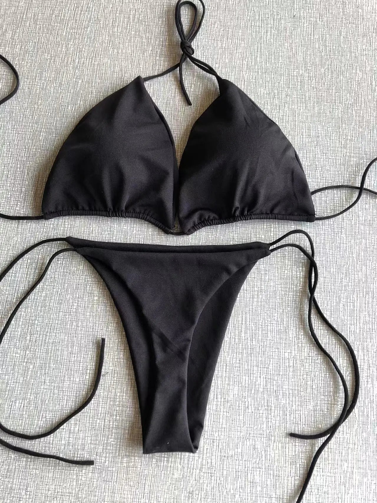 Elevate Your Beach Look with Our Stylish Women’s Triangle Bikini Set - Halter Tie-Up Two Piece Swimsuit with Thong Bottom