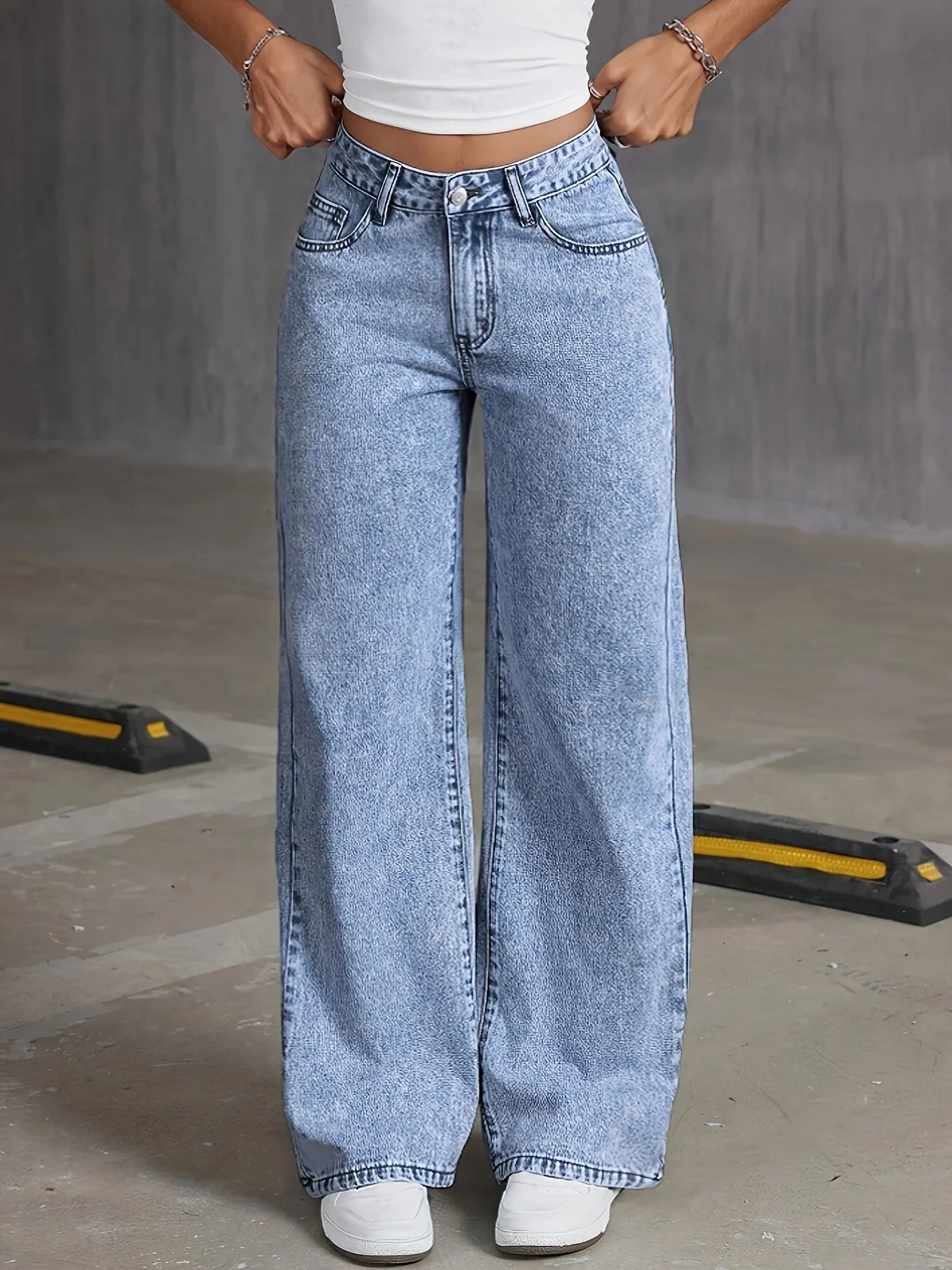 Elevate Your Style with Our Women's Back Pocket Bow Embroidered Wide Leg Jeans - Versatile Distressed Denim Trousers for Every Season